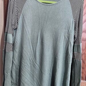 Striped Sleeve Green Long Sleeve Shirt